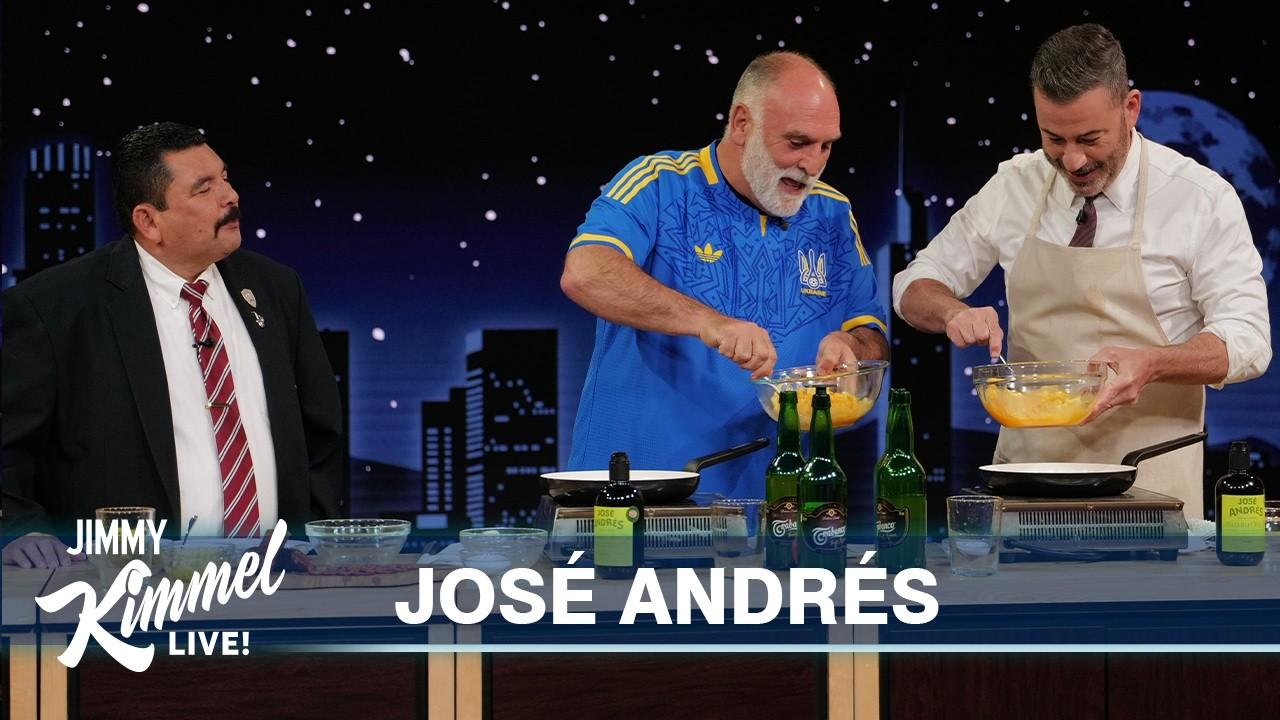 Jimmy Kimmel Live — Chef José Andrés Makes Tortilla Vaga & Pours Sidra with Jimmy Kimmel and Guillermo