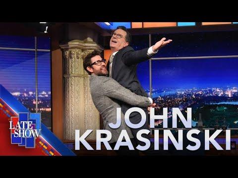 John Krasinski's Chat — John Krasinski's Chat With Stephen Colbert Ends In A Wrestling Match